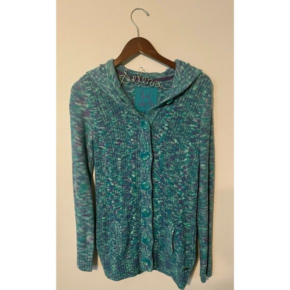 Kirra Size L Blue and Purple Knit Hoodie Sweater - Picture 1 of 5